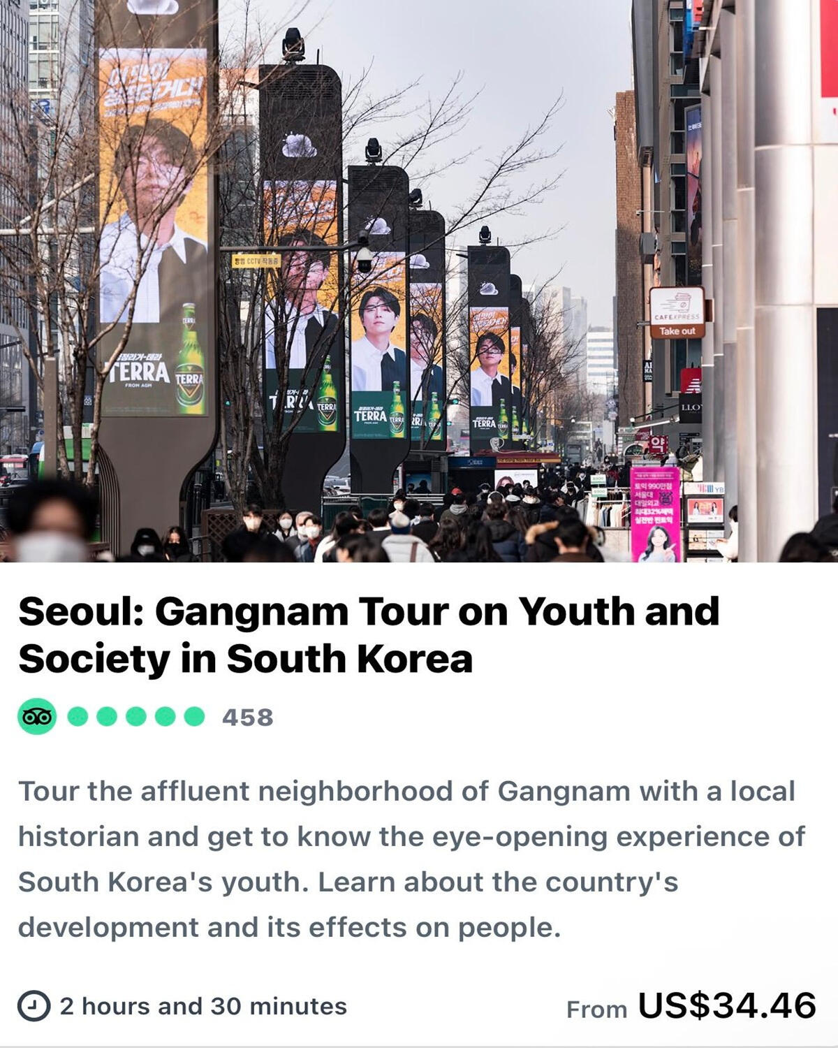 Tour the affluent neighborhood of Gangnam with a local historian and get to know the eye-opening experience of South Korea's youth. Learn about the country's development and its effects on people.